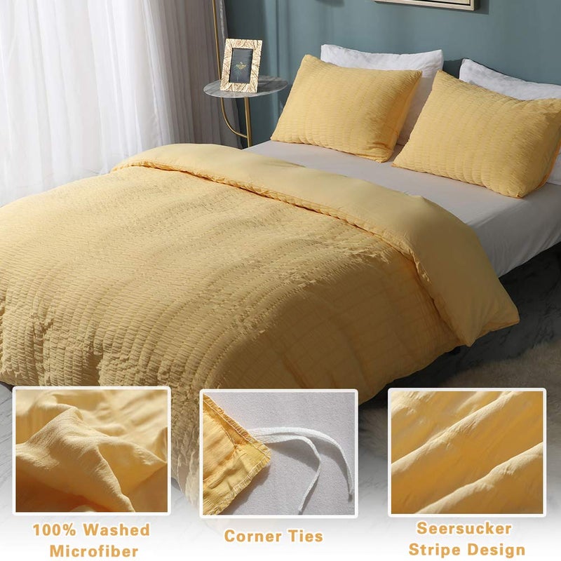 AveLom Yellow Duvet Cover King (104 x 90 inches), 3 Pieces (1 Duvet Cover + 2 Pillow Cases), Seersucker Textured Ultra Soft Washed Microfiber, Textured Duvet Cover with Zipper Closure, Corner Ties - Image 2